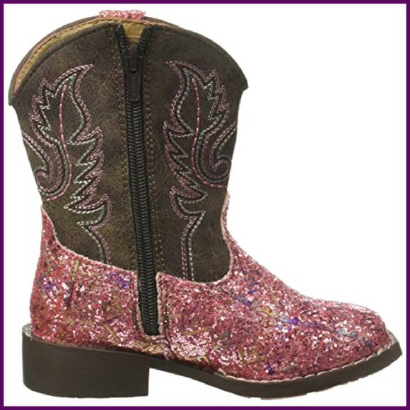 Girls Mid Calf Western Boots with Glitter Design and Side Zipper - Picture 7 of 8